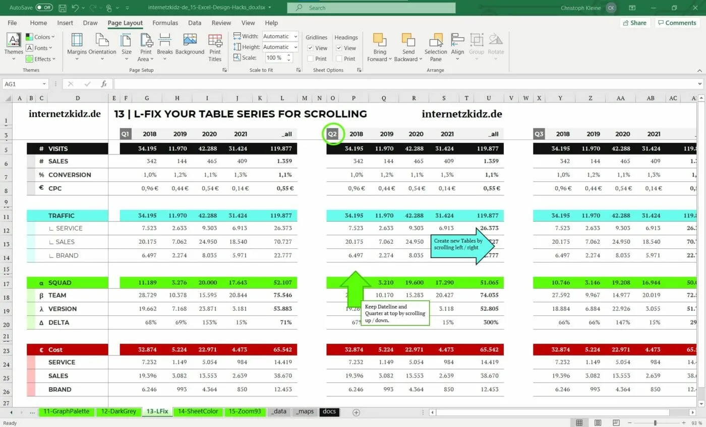 L-Fix Tabellen: Fixierte Bereiche in Excel für bessere Navigation