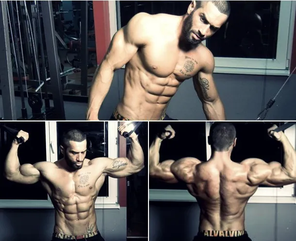 Lazar Angelov führt eine Beinübung durch, die Intensität seines Trainings zeigend