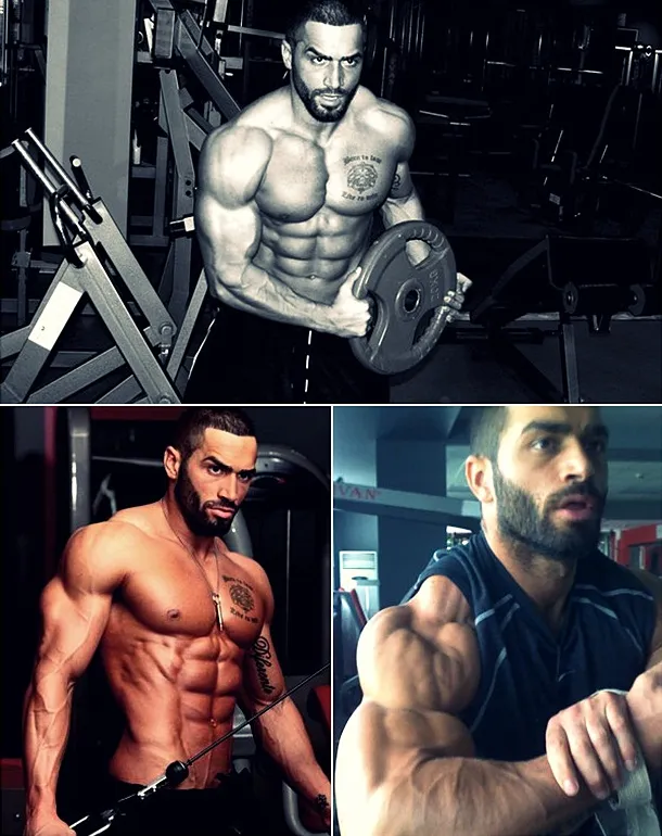 Lazar Angelov in einer Studioaufnahme, die seinen ästhetischen Körperbau hervorhebt