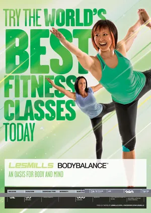 Les Mills BODYBALANCE 52 Logo und Teilnehmer in Yoga- oder Tai-Chi-Pose