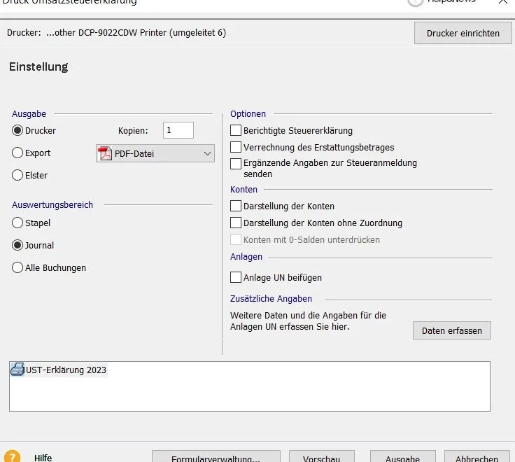 Lexware Buchhalter Benutzeroberfläche zur Erstellung der Umsatzsteuererklärung