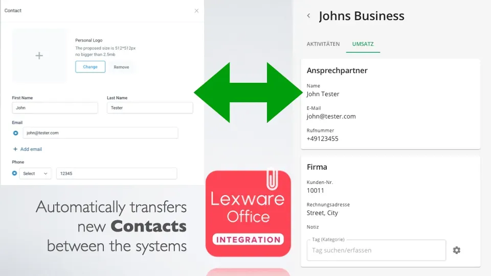 Lexware CRM Datenabgleich: Anzeige synchronisierter Kontaktdaten zwischen HighLevel und Lexware