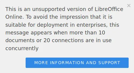 LibreOffice Online Limit Warning