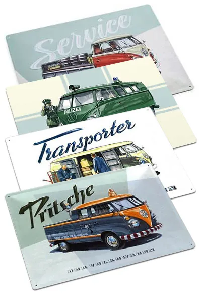 Limitierte Blechschilder mit verschiedenen T1 Bulli Motiven