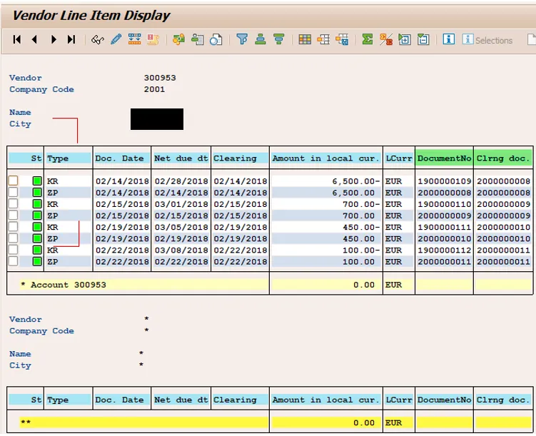 Line item details for vendor balance