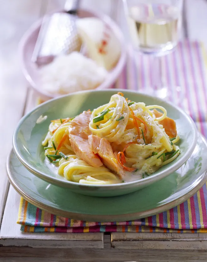 Linguine mit Lachs und cremiger Sauce