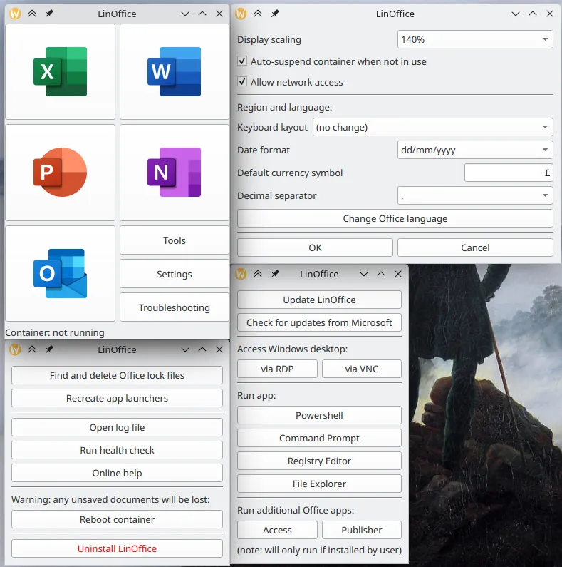 LinOffice-Benutzeroberfläche zeigt die nahtlose Ausführung von Office 365, einschließlich PowerPoint, unter Linux
