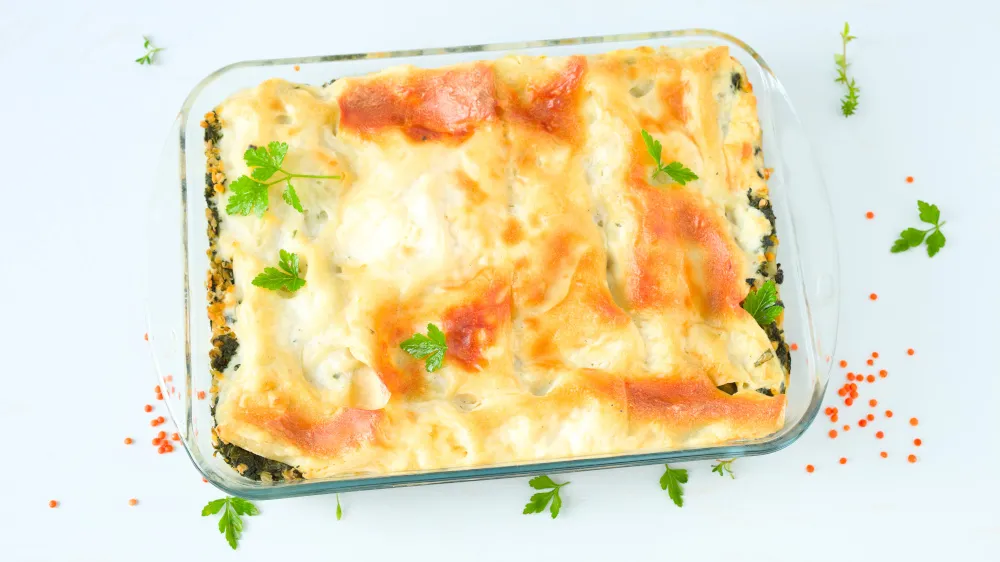 Linsen-Lasagne mit Spinat