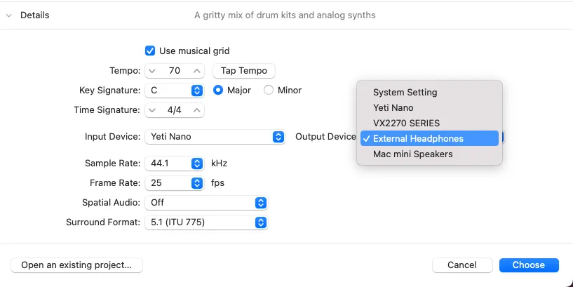 Logic Pro Audio Device Settings - Input/Output