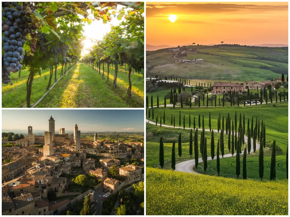 Malerische Hügellandschaften und Weinberge der Toskana im Mai