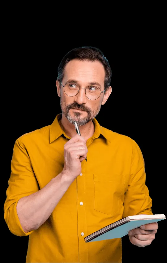 Mann grübelt über DEVK Versicherung online Vergleich und Abschluss