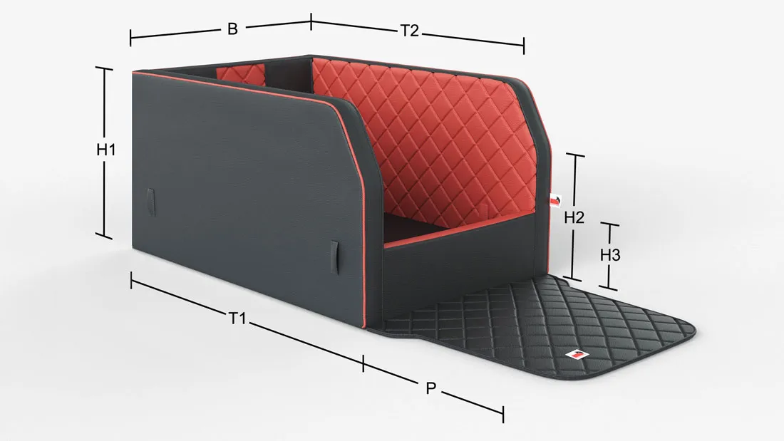 Maßskizze des Travelmat RS Plus Hundekorbs Auto, Größe XS