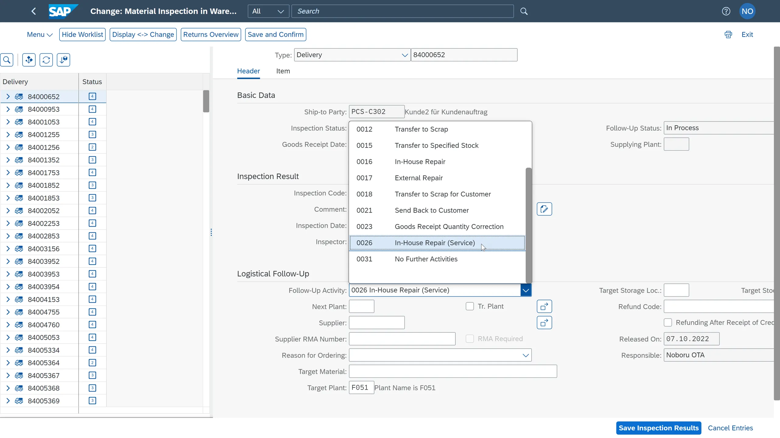 Materialprüfung im Lager mit Instandsetzung als Folgeaktivität in SAP S/4HANA 2022