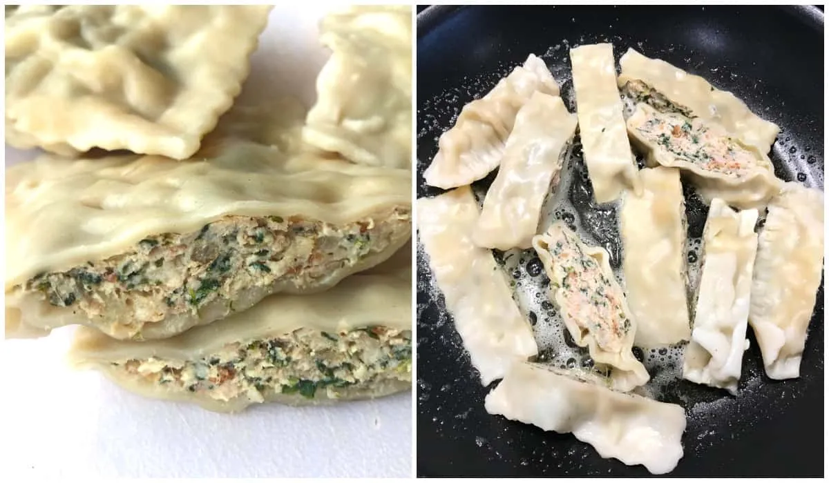 Maultaschenstreifen werden in der Pfanne angebraten