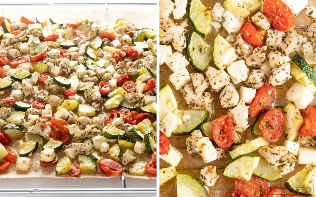 Mediterranes Hähnchen-Gemüse-Blech mit Zucchini, Paprika und Kräutern