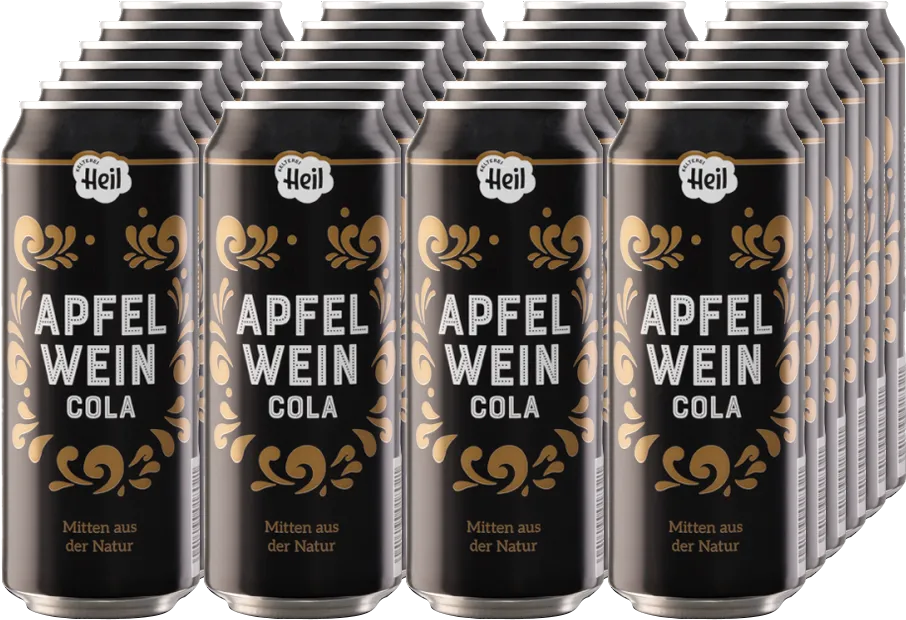 Mehrere Dosen Heil Apfelwein Cola im Pack, bereit für den hessischen Genuss