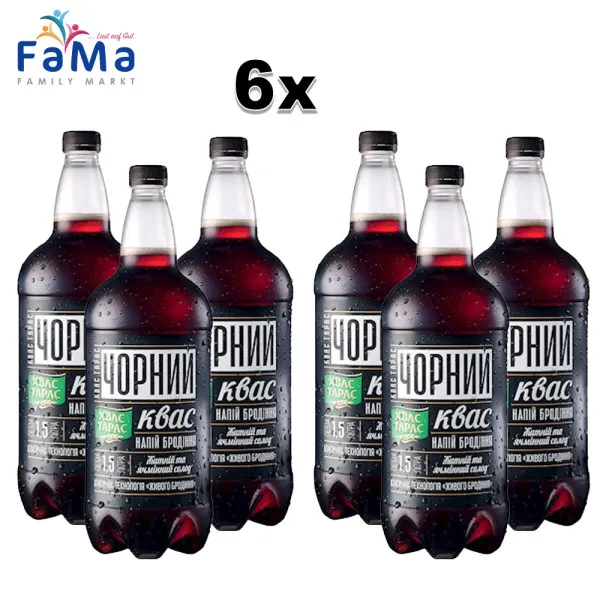 Mehrere Flaschen Kwas Taras in einem Regal.