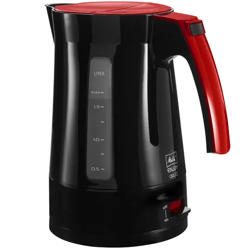 Melitta Enjoy Aqua Wasserkocher in Schwarz-Rot, verfügbar im Outlet zu reduziertem Preis.