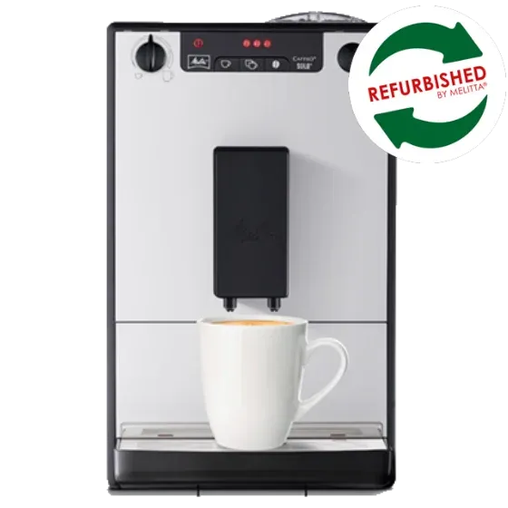 Melitta Solo Kaffeevollautomat in Silbergrau, generalüberholt, erhältlich im Kaffeevollautomat Outlet.