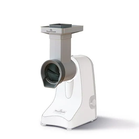 Messerschmidt Gemüseschneider mit Adapter und Bosch Küchenmaschine im Einsatz