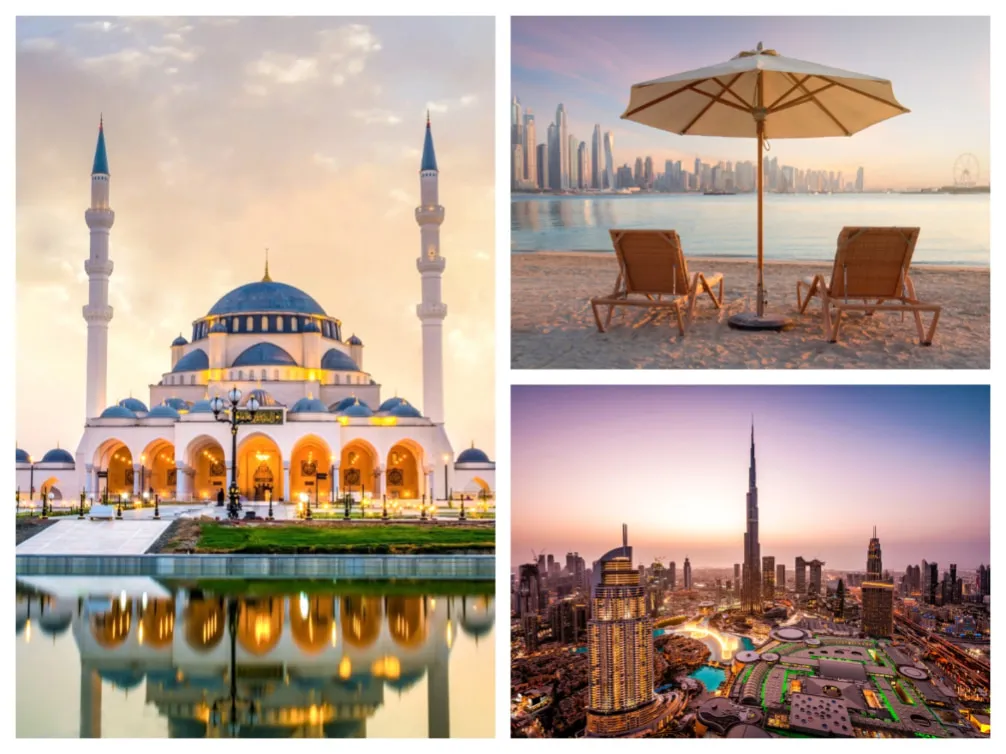 Moderne Skyline von Dubai mit traditionellen Akzenten, die die Mischung aus Tradition und Moderne widerspiegelt