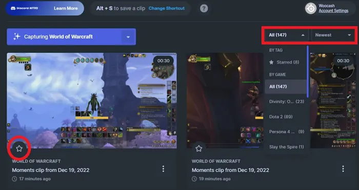 Moments App-Oberfläche für das automatische Erstellen und Bearbeiten von Gaming-Clips