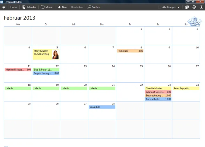 Monatsansicht eines Terminkalenders