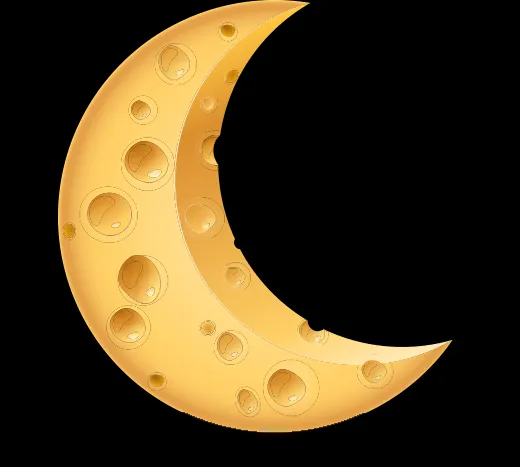 Mondsichel in Form eines Emmentaler Käses mit vielen Löchern auf transparentem Hintergrund