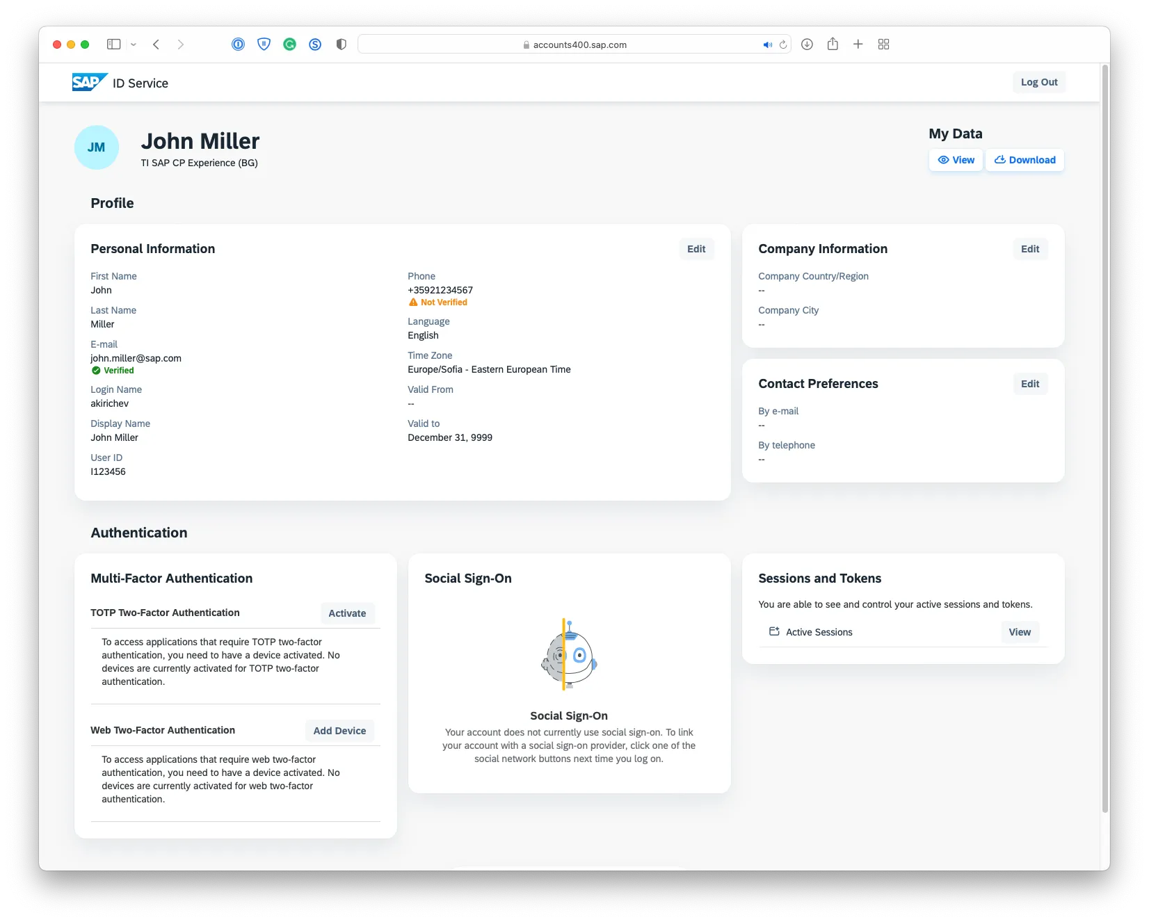 Morning Horizon für die Profilseite der SAP Business Technology Platform.