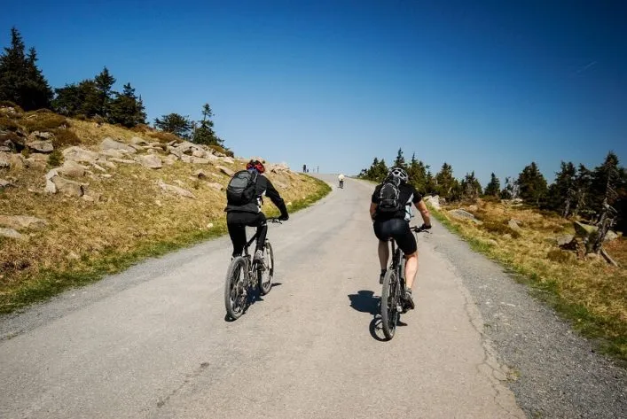 Mountainbiker auf einem Trail im Harz, aktive Outdoor-Erlebnisse in Bad Lauterberg