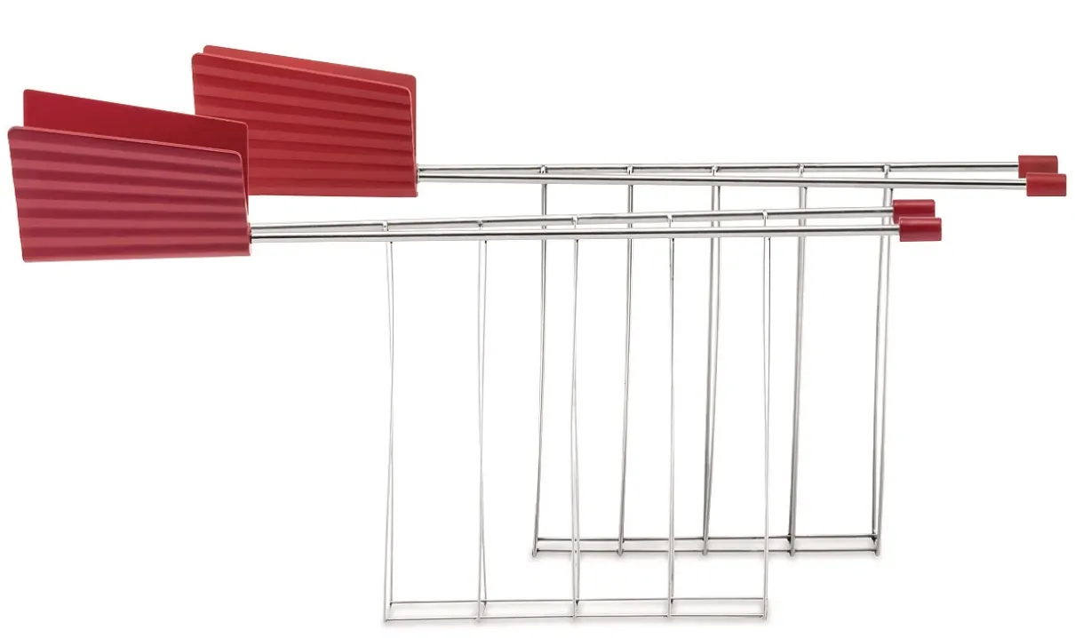 Nahaufnahme der Alessi Plissé Sandwichzange in Rot