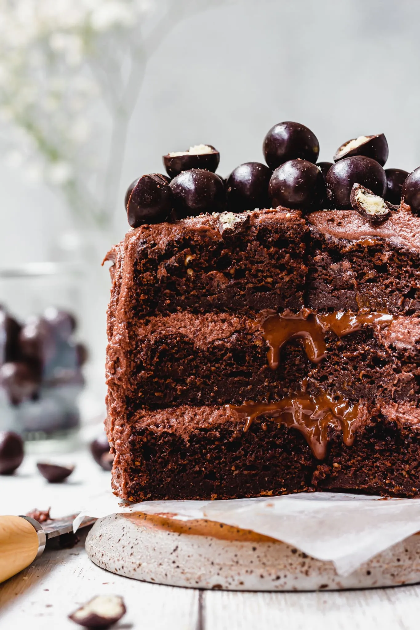 Nahaufnahme des Inneren einer Mini Malteser Torte