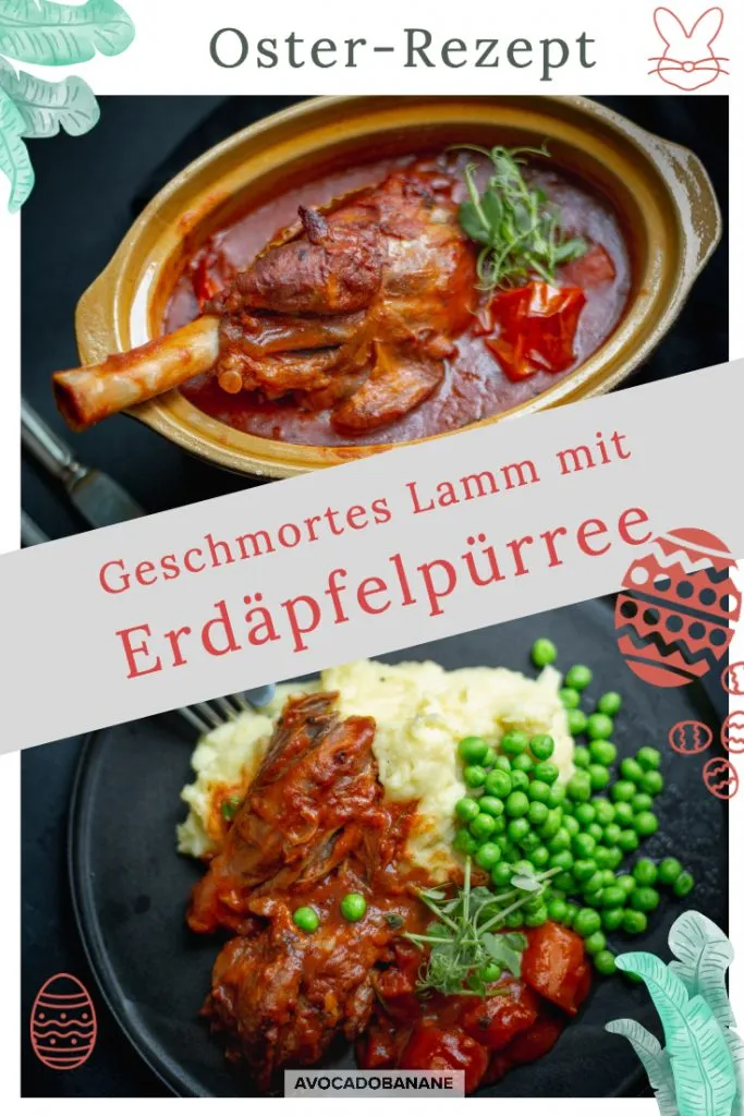 Nahaufnahme einer fertig geschmorten Lammstelze, ideal für festliche Anlässe und einfache Zubereitung