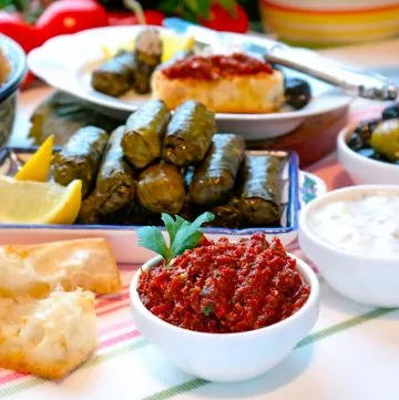 Nahaufnahme einer Schale mit frisch marinierten schwarzen Oliven, einem typischen Bestandteil vieler türkischer Vorspeisen, servierbereit.