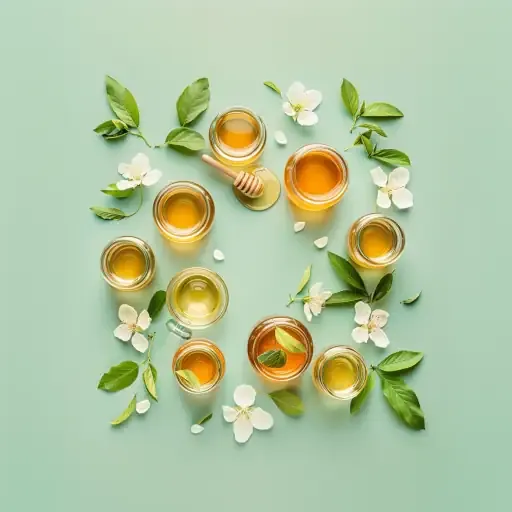 Naturbelassener Bio-Honig in einem Glas und auf einem Löffel, eine natürliche Süße für viele Backwaren.