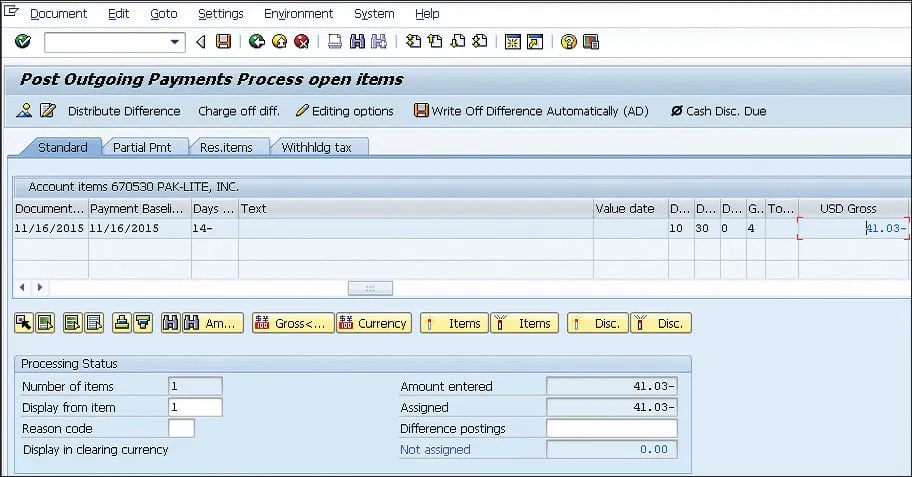 Offene Lieferantenrechnung zur Zahlung mit F-53 auswählen und bearbeiten