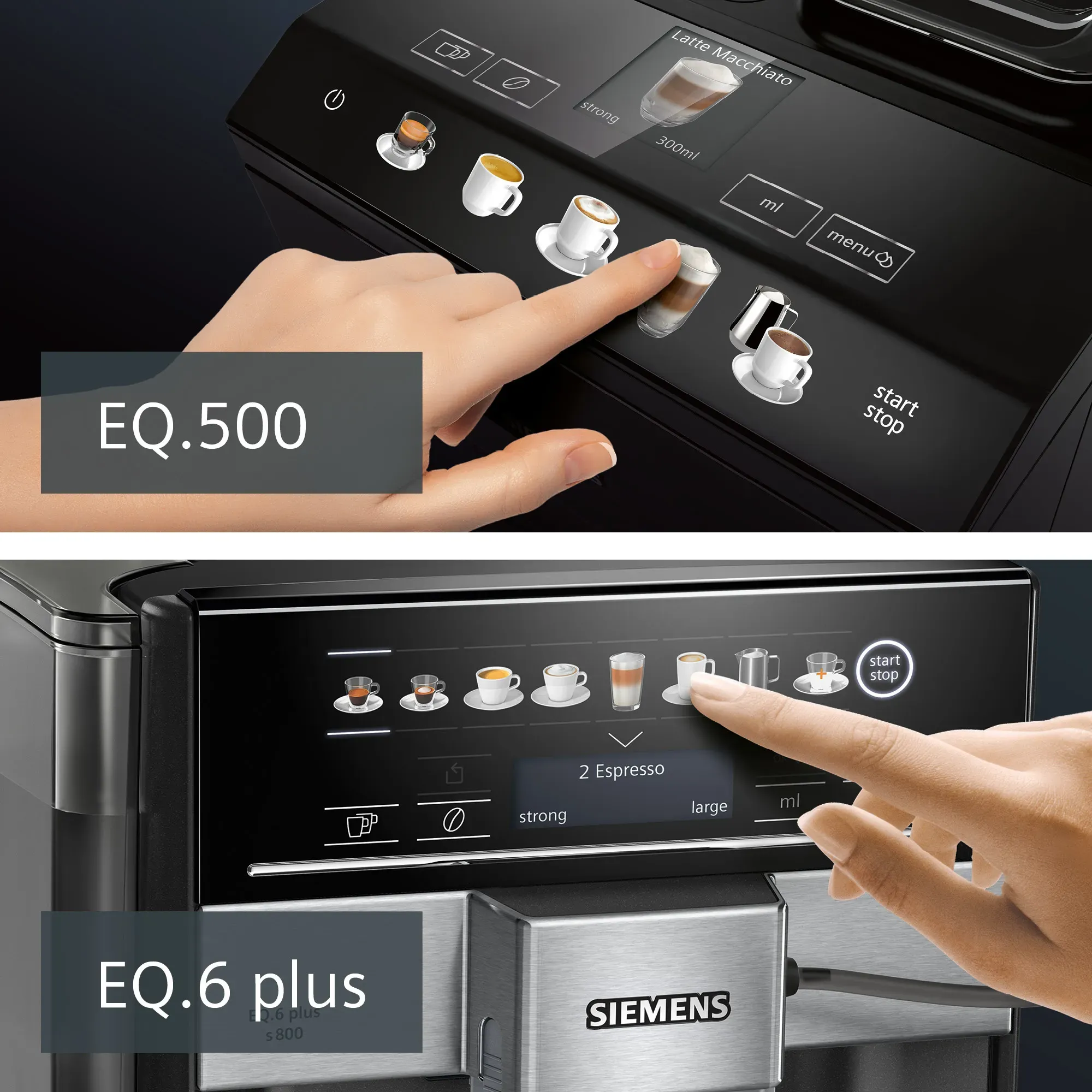OneTouch Funktion des Siemens TQ503D01 EQ.500 für einfache Zubereitung verschiedener Kaffeegetränke