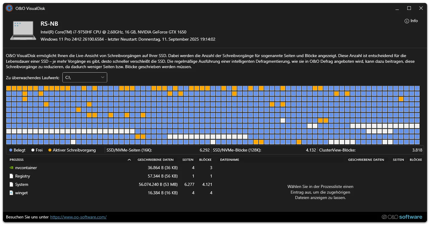 O&amp;O Defrag 30 Oberfläche mit VisualDisk zur SSD-Optimierung