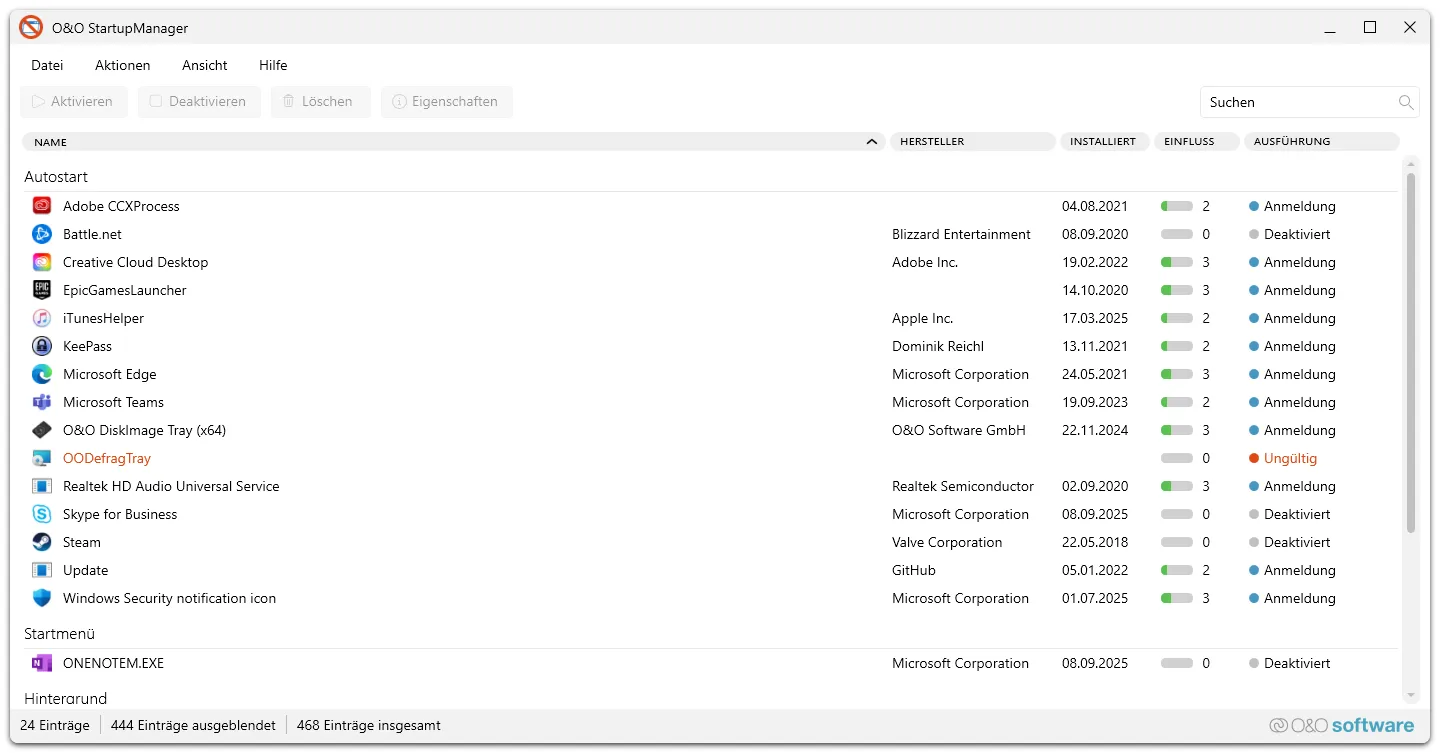 O&amp;O StartupManager zur Verwaltung von Autostart-Programmen