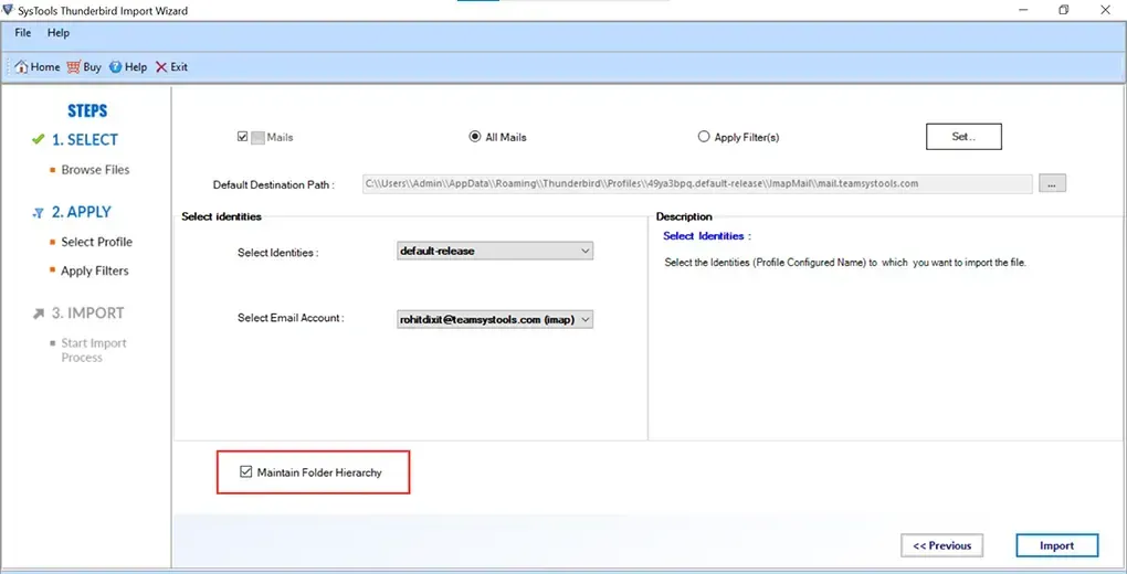 Option &quot;Ordnerhierarchie beibehalten&quot; im Import-Tool aktiviert