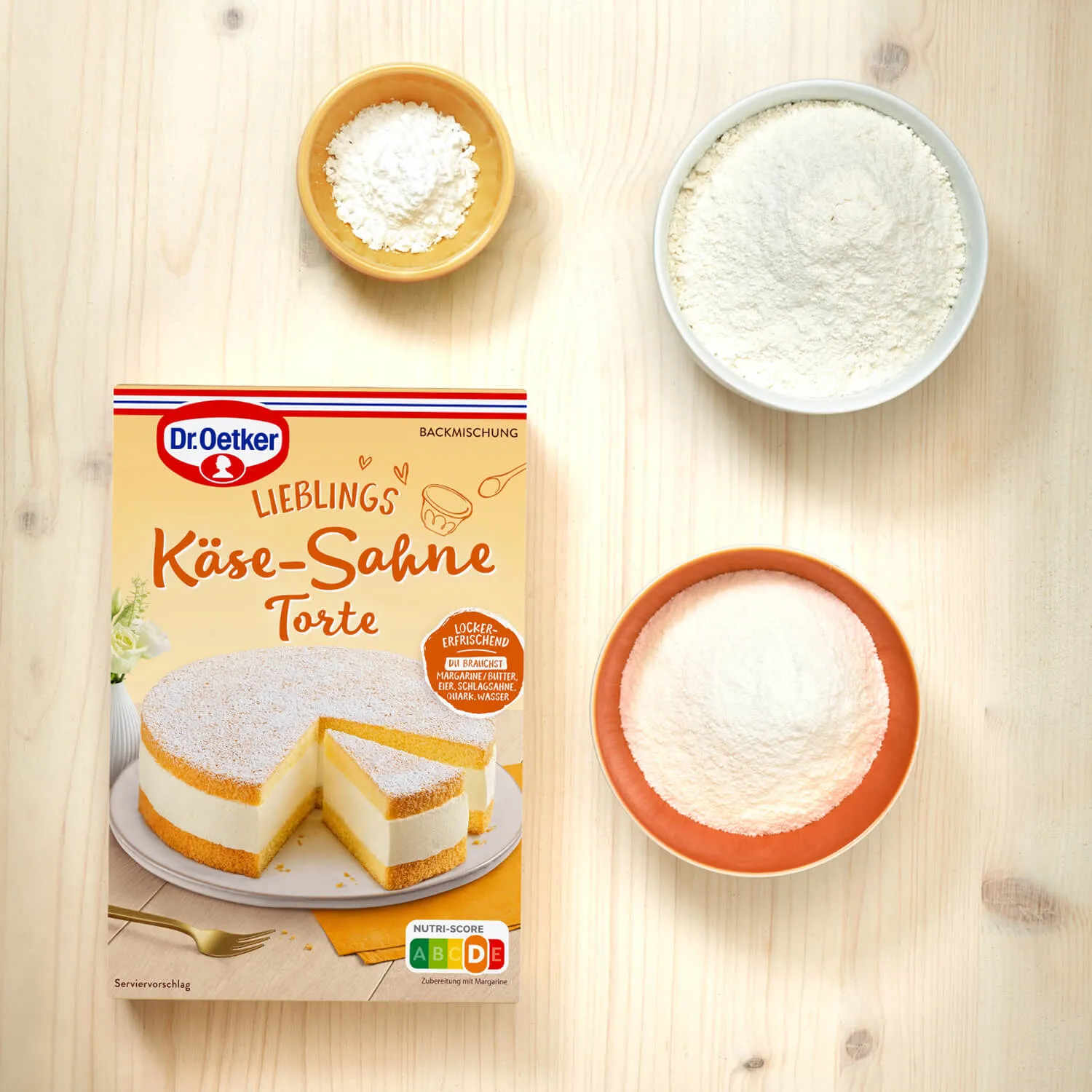 Packung der Käse-Sahne Torte Backmischung mit Zubereitungshinweisen