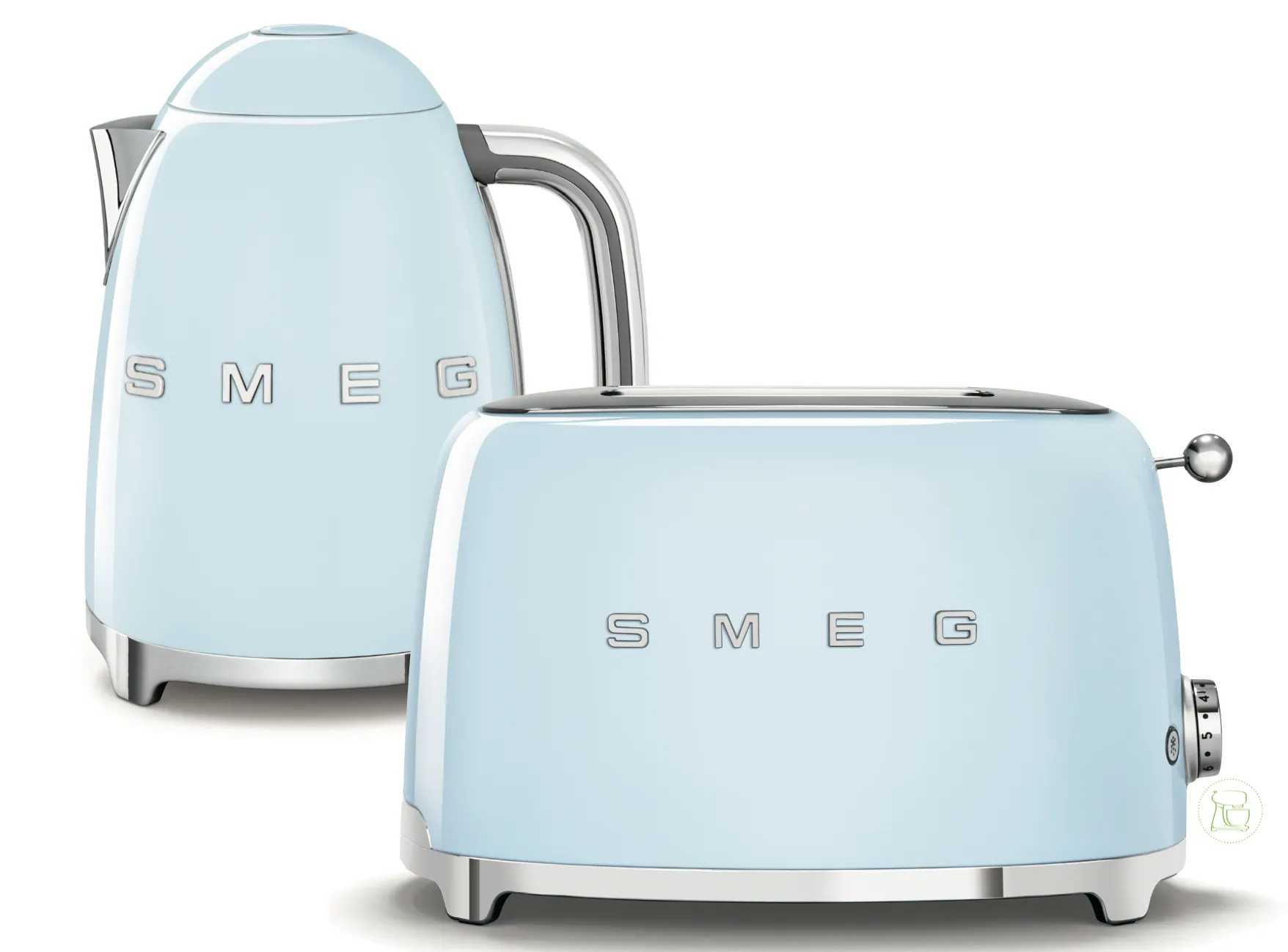 Pastellblaues Smeg Wasserkocher- und Toaster-Set im Vintage-Look