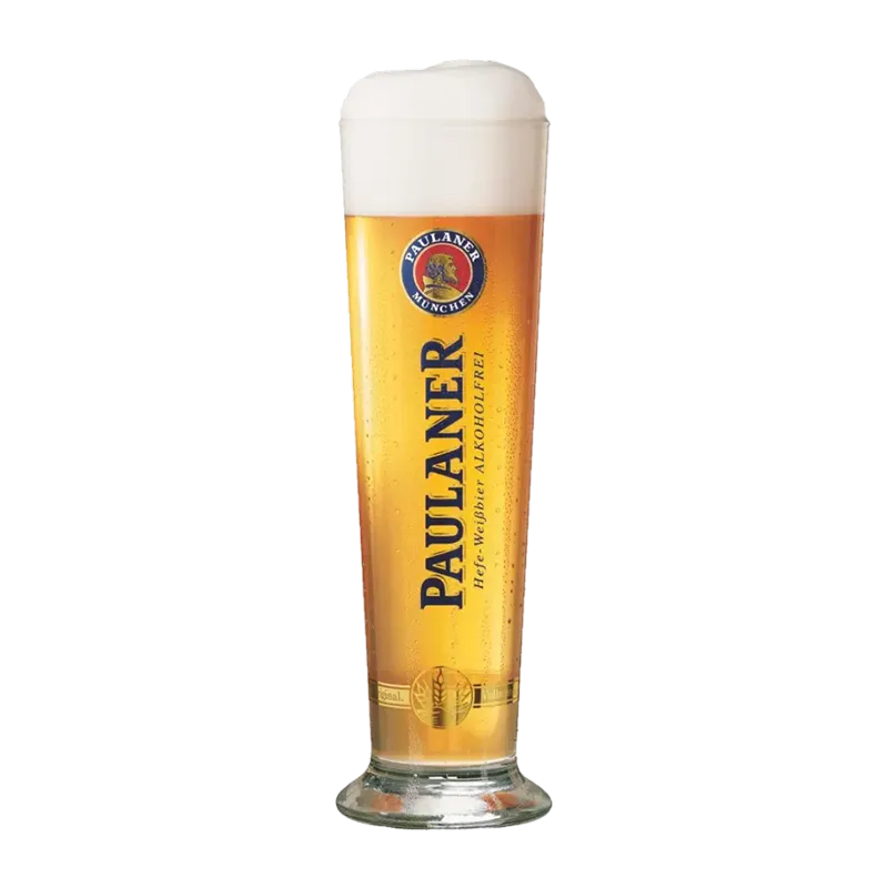 Paulaner Alkoholfrei Weizenbier im Glas mit perfekter Schaumkrone