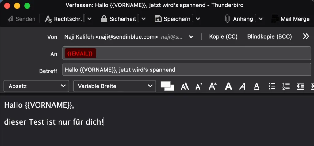 Personalisierte E-Mail in Thunderbird mit Platzhaltern für Serienmail gestalten