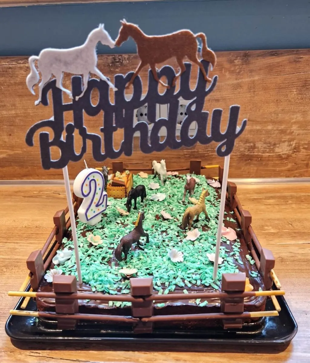 Pferdekoppel-Kuchen mit Gras aus Kokosraspeln