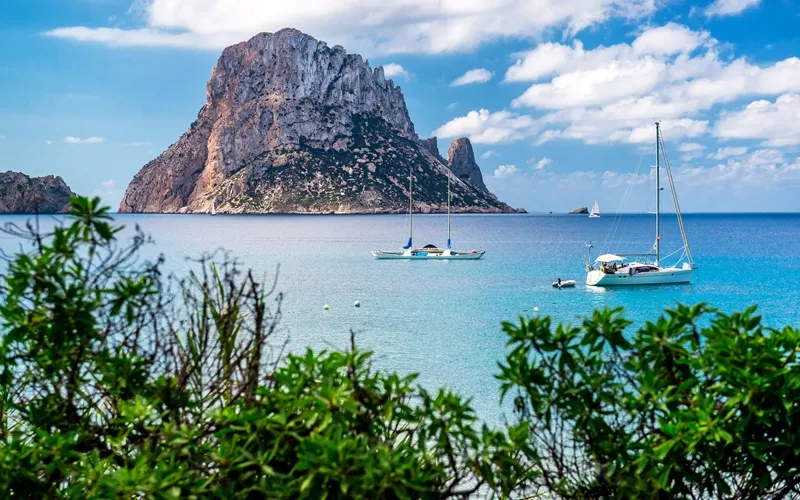 Picturesque view of the mysterious island of Es Vedra. Ibiza