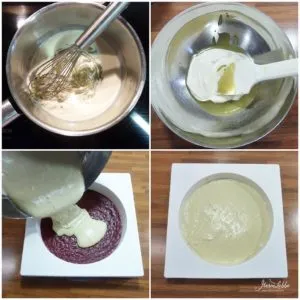 Pistaziencreme als Teil der Himbeer-Pistazien-Einlage für den Geburtstagskuchen