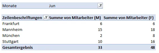 Pivottabelle für Mitarbeiterkennzahlen