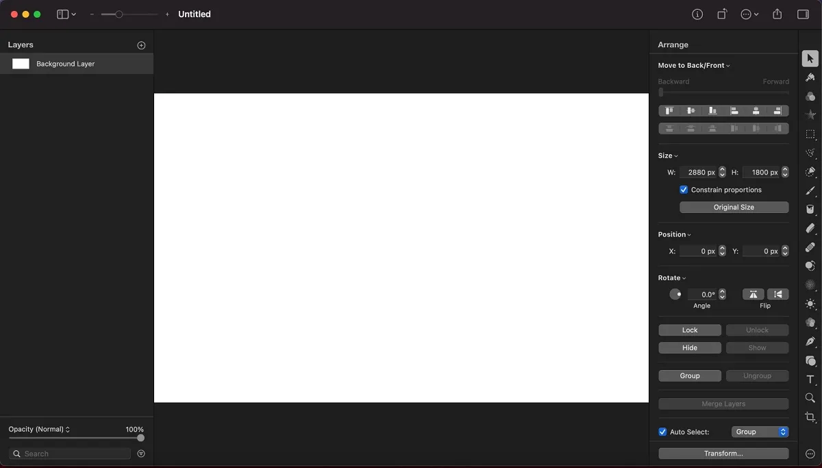 Pixelmator Benutzeroberfläche mit verschiedenen Bearbeitungswerkzeugen für Mac-Nutzer