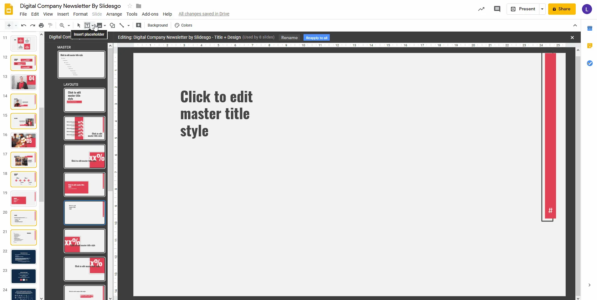 Platzieren eines Textfeldes für die Fußzeile im Layout-Master